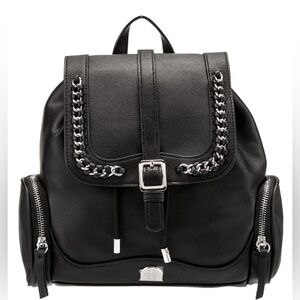 NWT HOUSE OF HARLOW 1960 Black Leather Backpack with Chain Detail